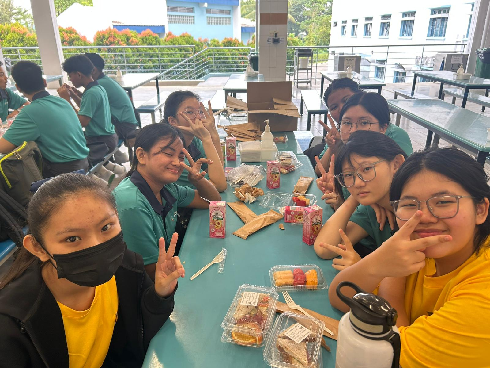 Students eating breakfast in the canteen